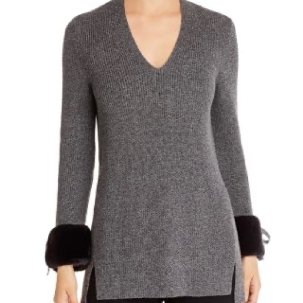 Charcoal V-Neck Sweater with Black Cuffs